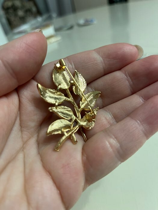 Фотография покупателя товара Брошь «Лист резной», цвет бело-зелёный в золоте - Фото 1