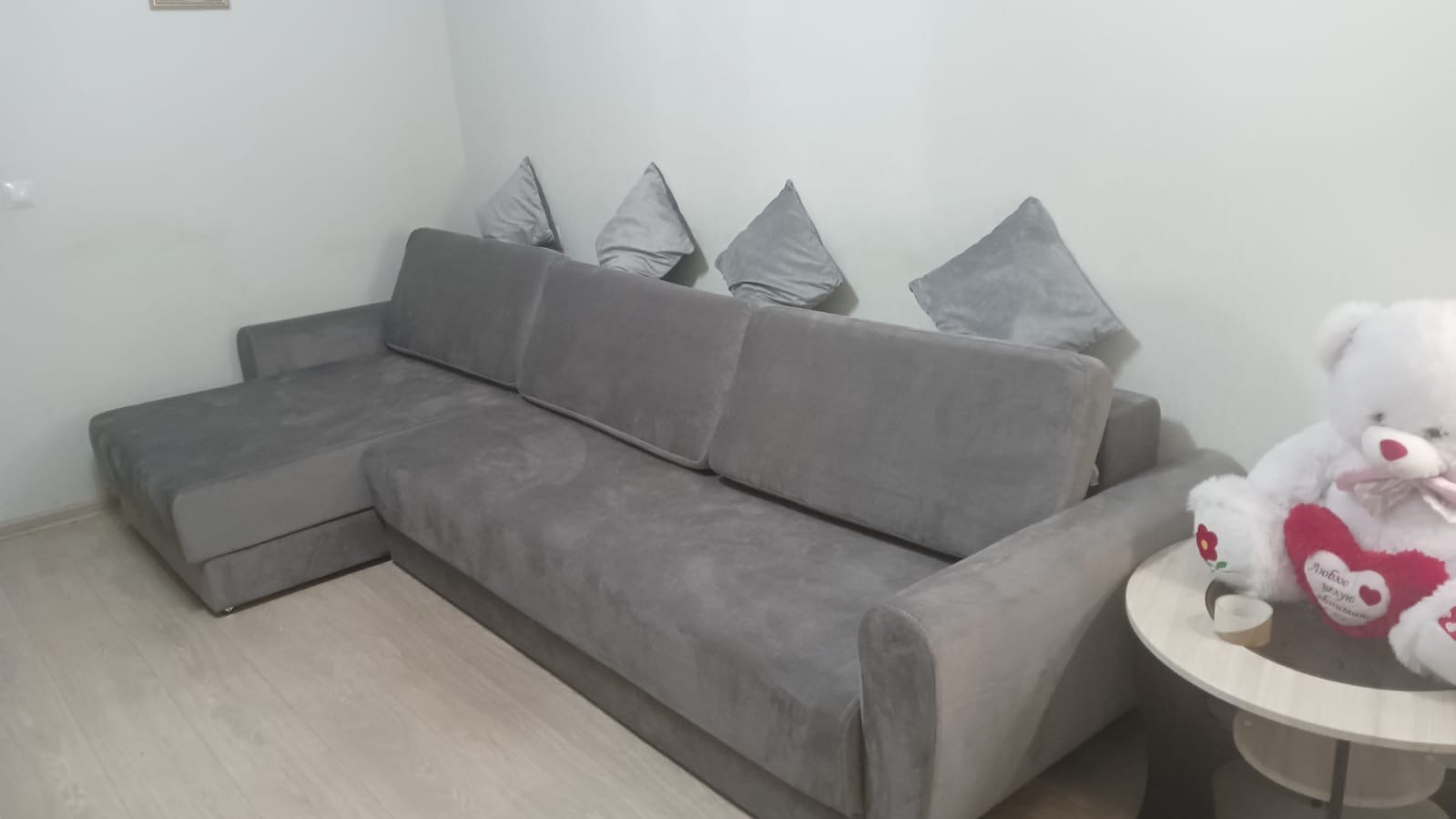 Фотография покупателя товара Угловой диван «Неаполь», механизм еврокнижка, левый угол, велюр, цвет серый - Фото 1