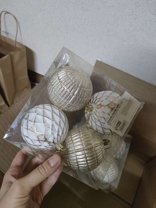Фотография покупателя товара Ёлочные игрушки «Авива», шары новогодние, набор 4 шт., d=8 см, сетка, золотистый - Фото 5