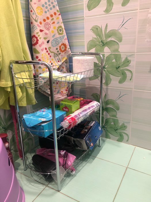 Фотография покупателя товара Этажерка напольная 3-х секционная, на колёсиках, 50×26.5×63 см, хром - Фото 1