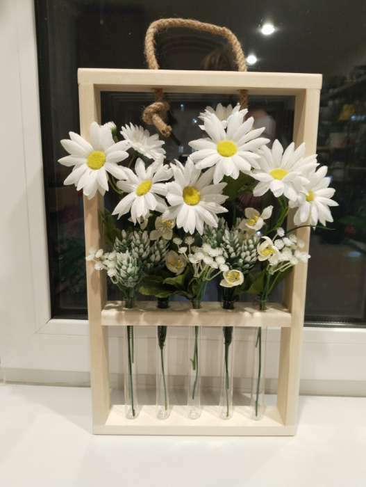 Фотография покупателя товара Кашпо деревянное 28×4.5×40 см с 5 колбами "Рамка Экстра", белый Дарим Красиво