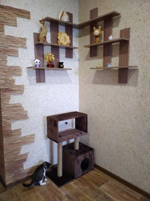 Фотография покупателя товара Домик для кошек с когтеточкой "Куб", с мезонином и игрушкой, 60 х 35 х 85 см, микс цветов - Фото 3