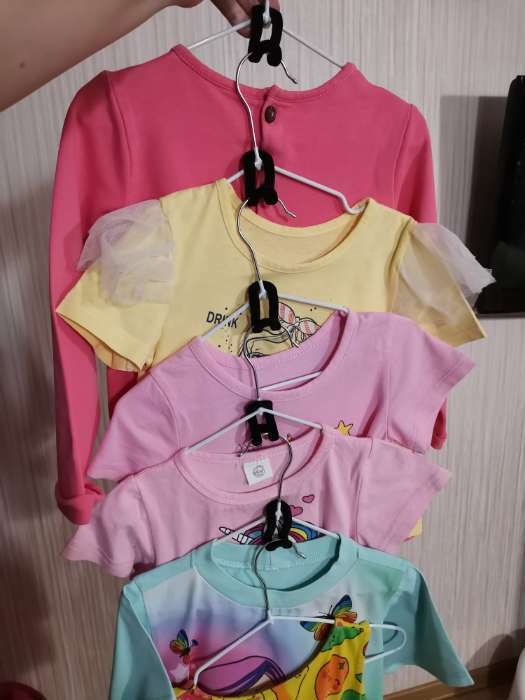 Фотография покупателя товара Плечики - вешалки для одежды Доляна, 29,5×16,5 см, 10 шт, детские, антискользящее покрытие, цвет розовый - Фото 8