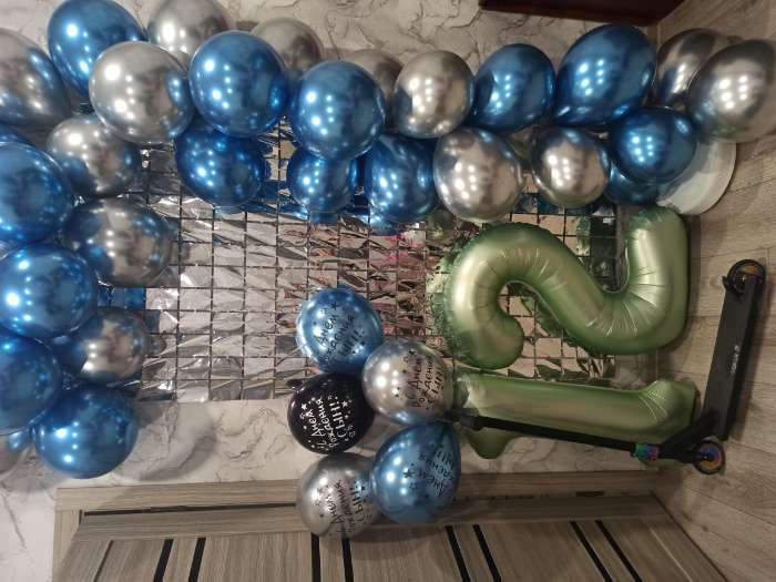 Фотография покупателя товара Букет из шаров «Сине-серебряный», латекс, хром, набор 50 шт.