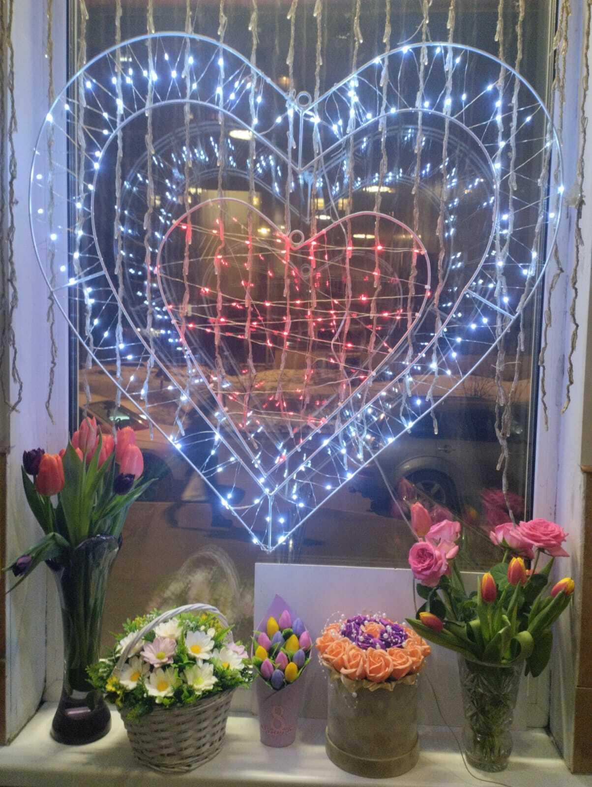 Фотография покупателя товара Светодиодная фигура «Сердце» 80 см, металл, 220 В, 8 режимов, свечение красное, белое - Фото 1