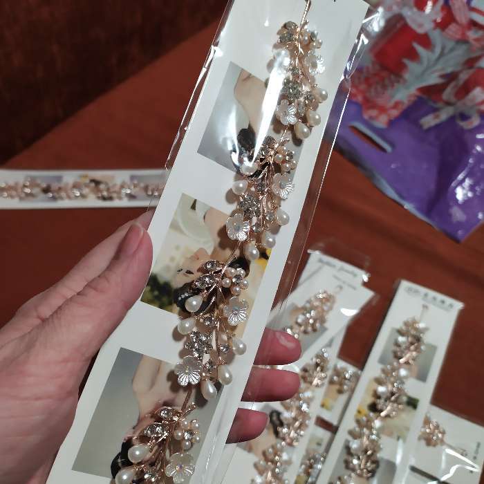 Фотография покупателя товара Аксессуар для волос "Мальви" цветы и капельки, 21 см, золото - Фото 3