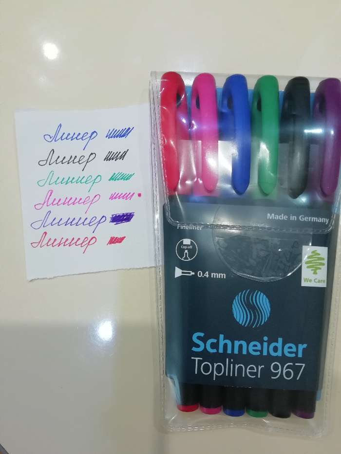 Фотография покупателя товара Набор капиллярных ручек 6 цветов, 0,4 мм, Schneider "Topliner 967", чехол с европодвесом