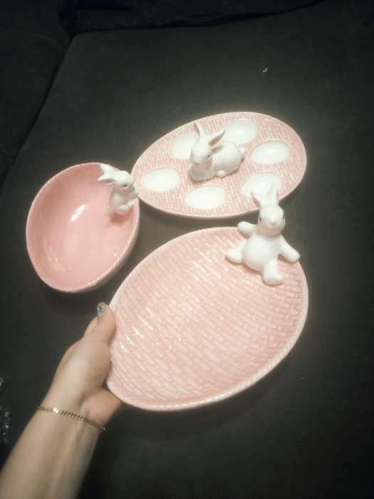 Фотография покупателя товара Блюдо сервировочное Доляна «Зайка», 26×19.5×10.5 см, доломит, розовый - Фото 1