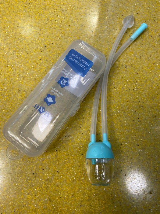 Фотография покупателя товара Детский назальный аспиратор с отводной трубкой «Мишка», цвет голубой - Фото 1