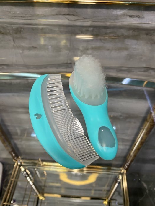 Фотография покупателя товара Набор для ухода за волосами «Мишка Принц», расческа и щетка, цвет бирюзовый - Фото 1