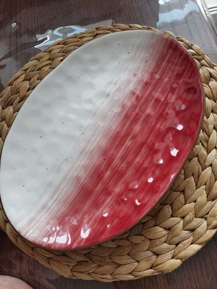 Фотография покупателя товара Блюдо фарфоровое Доляна «Космос», 31,5×22 см, цвет красный - Фото 7