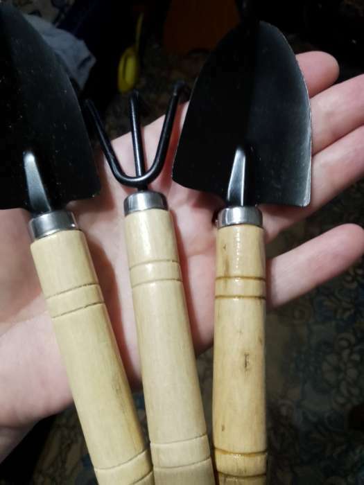 Фотография покупателя товара УЦЕНКА Набор садового инструмента, 3 предмета: рыхлитель, 2 совка, длина 20 см, деревянные МИКС ручки - Фото 1