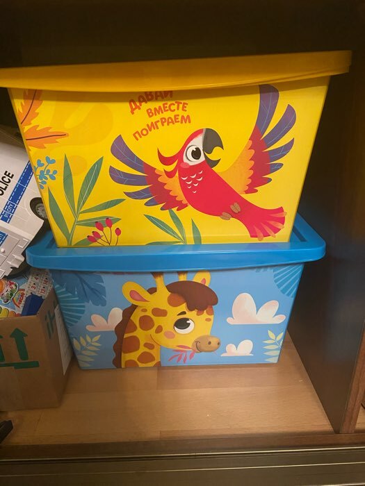 Фотография покупателя товара Ящик для игрушек, с крышкой, «Веселый зоопарк», объём 30 л, цвет голубой - Фото 4