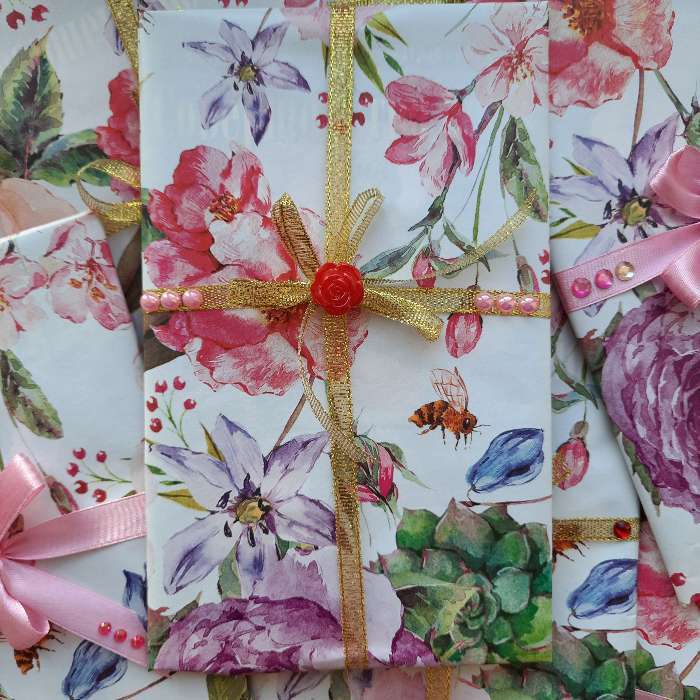 Фотография покупателя товара Бумага упаковочная глянцевая «Летние цветы», 70 х 100 см - Фото 6