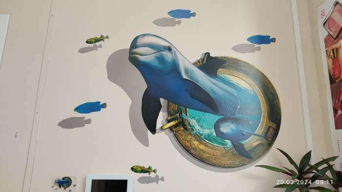 Фотография покупателя товара Наклейка 3Д интерьерная Дельфин  90*60 см