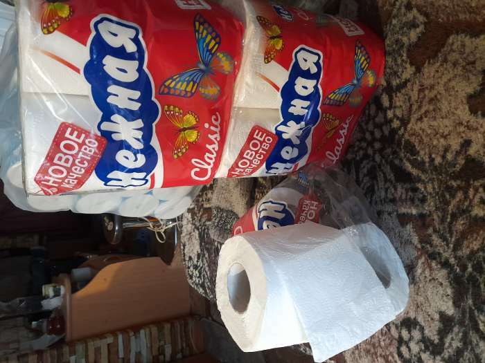Фотография покупателя товара Туалетная бумага "Нежная", с втулкой, 2 слоя, 4 рулона