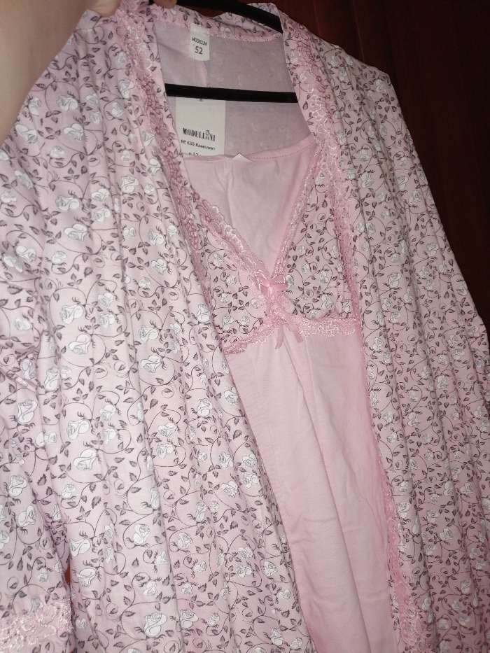Фотография покупателя товара Комплект для беременных и кормящих (сорочка, халат) цвет розовый, принт МИКС, размер 52 - Фото 1