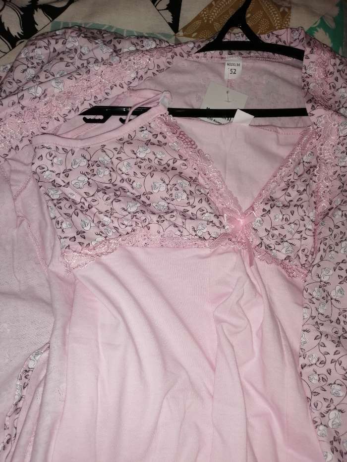 Фотография покупателя товара Комплект для беременных и кормящих (сорочка, халат) цвет розовый, принт МИКС, размер 52