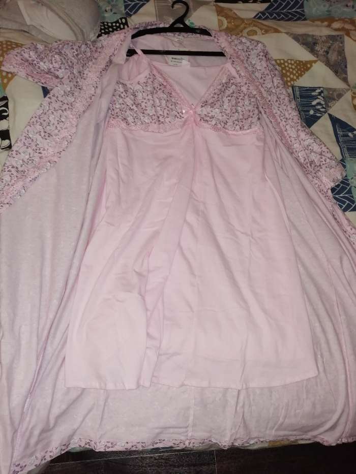 Фотография покупателя товара Комплект для беременных и кормящих (сорочка, халат) цвет розовый, принт МИКС, размер 54 - Фото 2