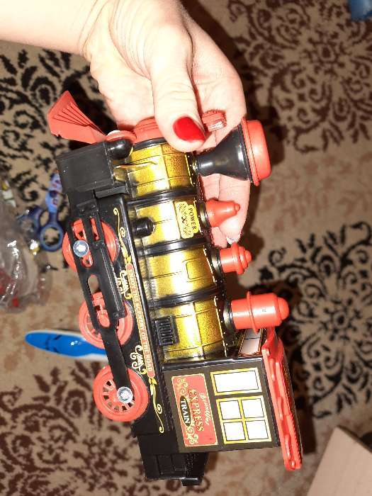 Фотография покупателя товара Паровоз инерционный «Детский», световые и звуковые эффекты, цвета МИКС