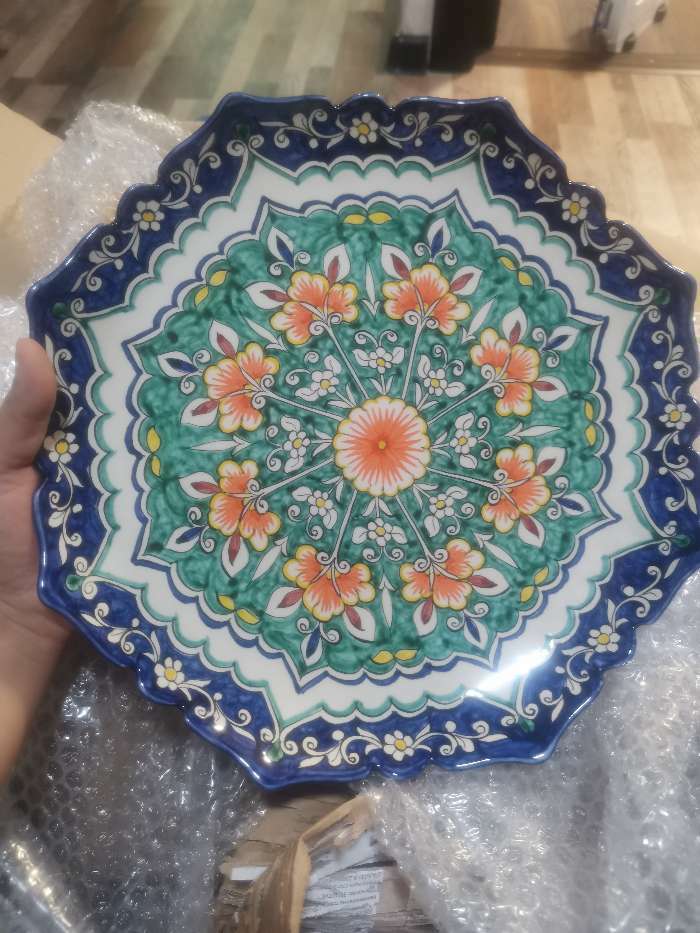 Фотография покупателя товара Ляган Риштанская Керамика "Цветы", 32 см, сине-зелёный, рифлённый - Фото 2
