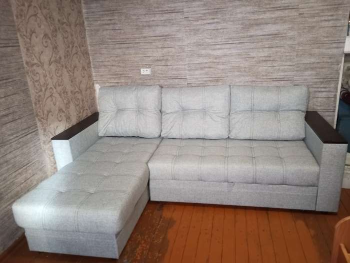 Фотография покупателя товара Угловой диван "Атлант" ЛДСП, рогожка серый