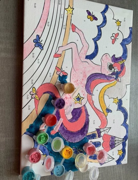 Фотография покупателя товара Картина по номерам для детей на подрамнике «Единорог на радуге», 20 х 30 см