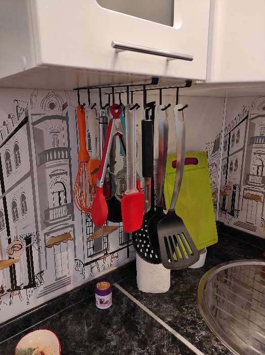 Фотография покупателя товара Держатель кухонный подвесной на 6 предметов, 1,5×28×7,5 см, цвет белый - Фото 21