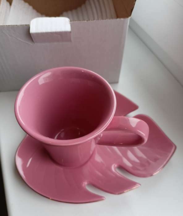 Фотография покупателя товара Чайная пара «Розовая монстера», кружка 100 мл, блюдце 15х14 см - Фото 5