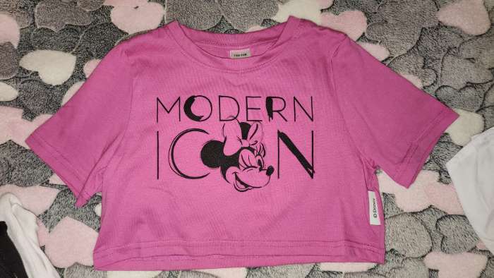 Фотография покупателя товара Футболка детская укороченная «Icon» Минни Маус, цвет розовый - Фото 1