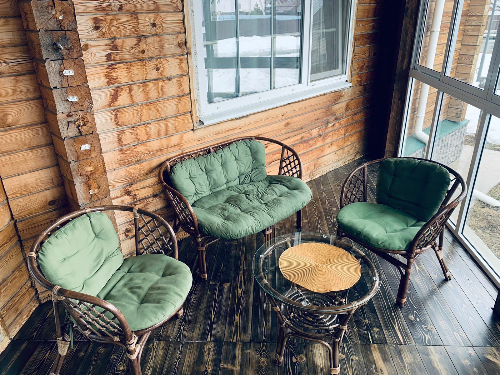 Фотография покупателя товара Набор садовой мебели "Bagama": 2 кресла, 1 диван, 1 стол, ротанг тёмный, подушки зелёные - Фото 3