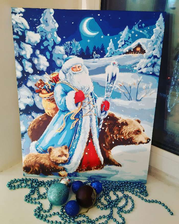 Фотография покупателя товара Новогодняя картина по номерам на холсте с подрамником «Новый год! Дед Мороз», 40 × 50 см