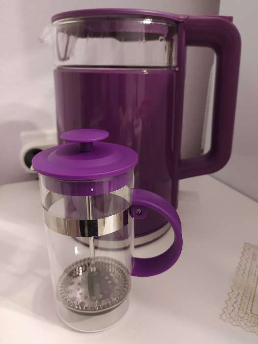 Фотография покупателя товара Чайник заварочный френч - пресс Доляна «Гарсон», 350 мл, стекло, цвет фиолетовый - Фото 6