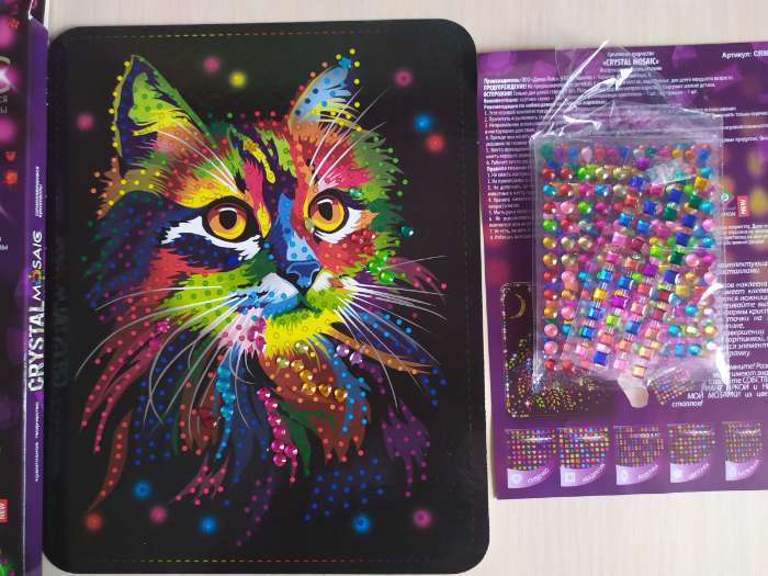 Фотография покупателя товара Набор для создания мозаики «Кот» CRYSTAL MOSAIC, на тёмном фоне - Фото 1