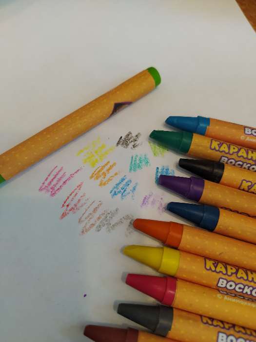 Фотография покупателя товара Восковые карандаши, набор 12 цветов, высота 8 см, диаметр 0,8 см, Маша и медведь - Фото 4
