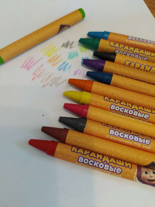 Фотография покупателя товара Восковые карандаши, набор 12 цветов, высота 8 см, диаметр 0,8 см, Маша и медведь - Фото 5