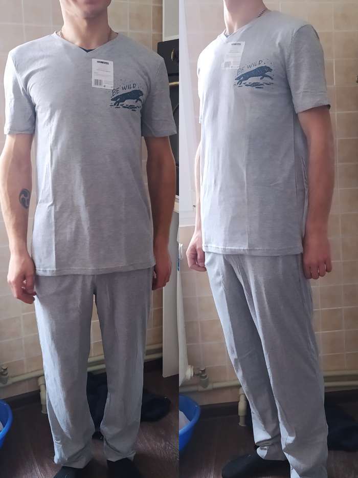 Фотография покупателя товара Костюм мужской (футболка, брюки) «Эрик», цвет серый, размер 48