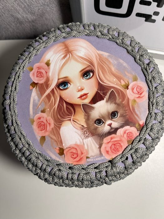 Фотография покупателя товара Донышки для вязания 2 в 1 «Девочка с котенком», круг 15 см, хдф 3 мм