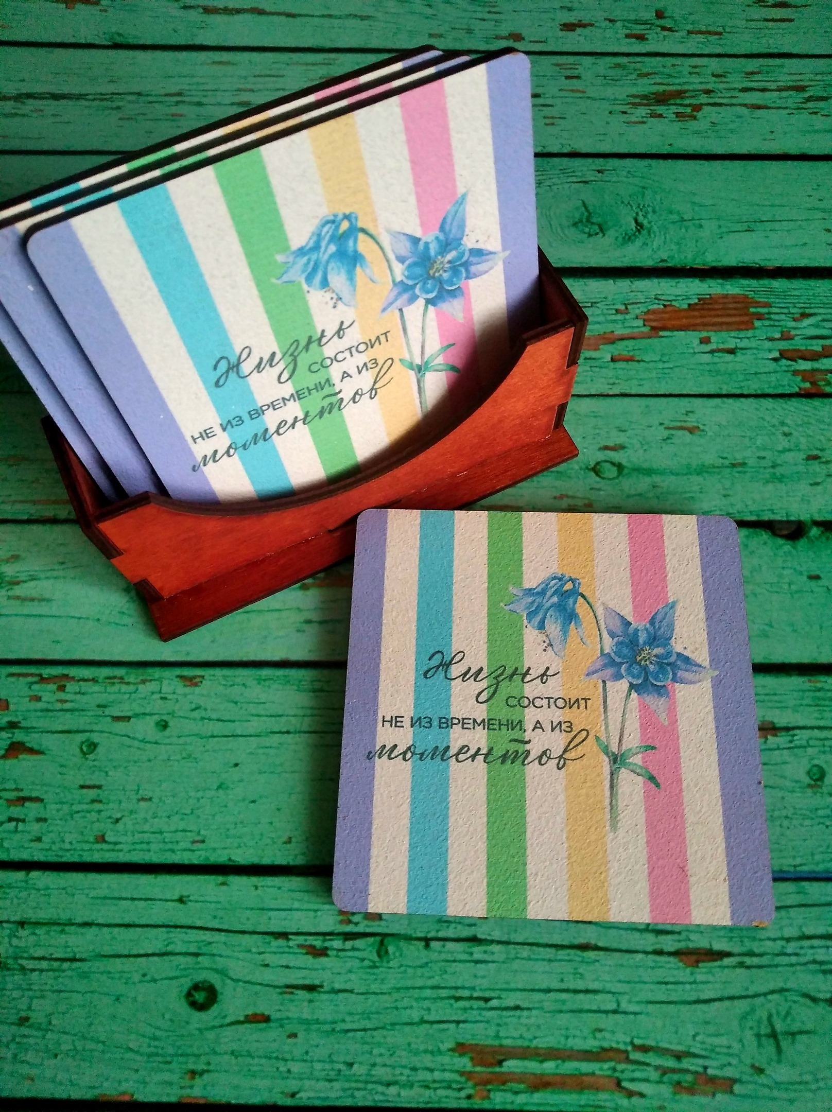 Фотография покупателя товара Подставки под горячее «Жизнь состоит из моментов», 9 см, 4 шт - Фото 1