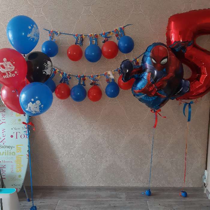 Фотография покупателя товара Гирлянда на ленте с воздушными шарами "С Днем Рождения!", длина 215 см, Человек-паук - Фото 3