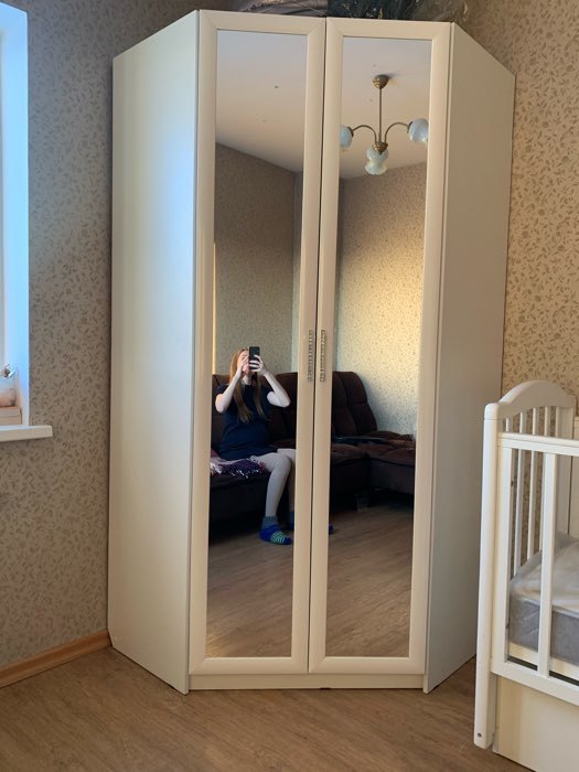 Фотография покупателя товара Шкаф угловой с зеркалом №35 Тиффани, 1070х1070х2250, Белый текстурный - Фото 8