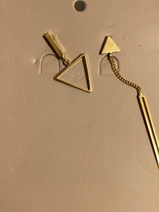 Фотография покупателя товара Серьги висячие "Геометрия" треугольники, цвет золото, 7,5см - Фото 3