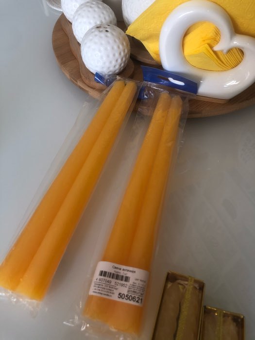 Фотография покупателя товара Набор свечей античных, 2,2х 25  см, лакированная 2 штуки, жёлтый - Фото 1