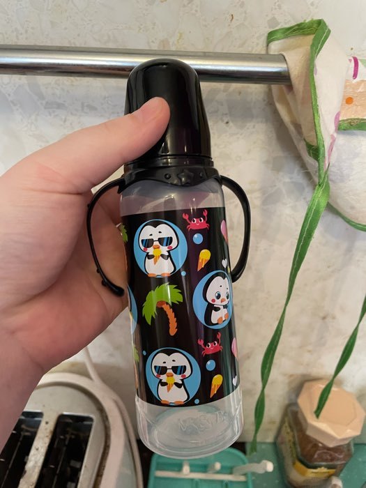 Фотография покупателя товара Бутылочка для кормления «ТРЕНД. Пингвин», классическое горло, 250 мл., от 3 мес., цилиндр, с ручками - Фото 2