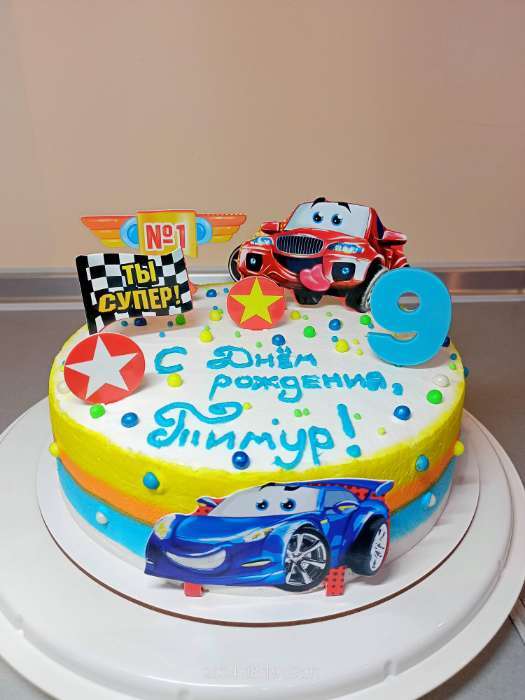 Фотография покупателя товара Набор топперов для украшения торта «Ты - супер! Тачки» - Фото 2