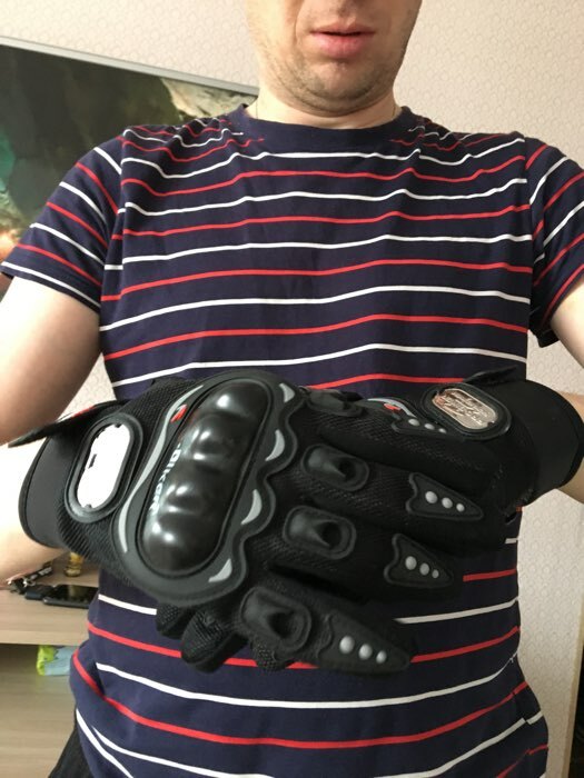 Фотография покупателя товара Перчатки мотоциклетные с защитными вставками, пара, размер L, черные
