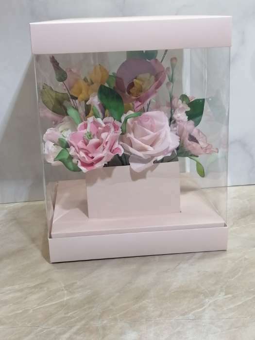 Фотография покупателя товара Коробка подарочная для цветов с вазой и PVC окнами складная, упаковка, «Персик», 23 х 30 х 23 см - Фото 4