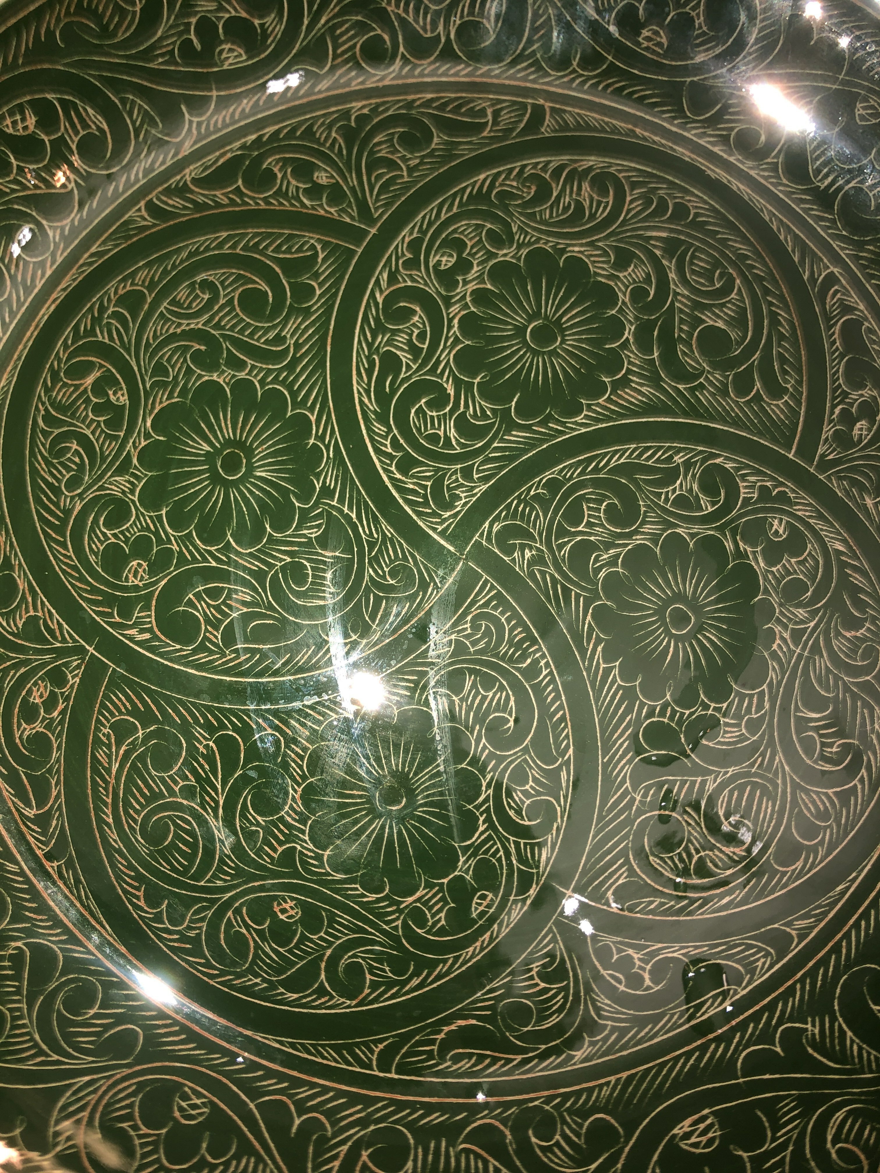 Фотография покупателя товара Ляган Риштанская Керамика "Узоры", 25 см зелёный, микс - Фото 1