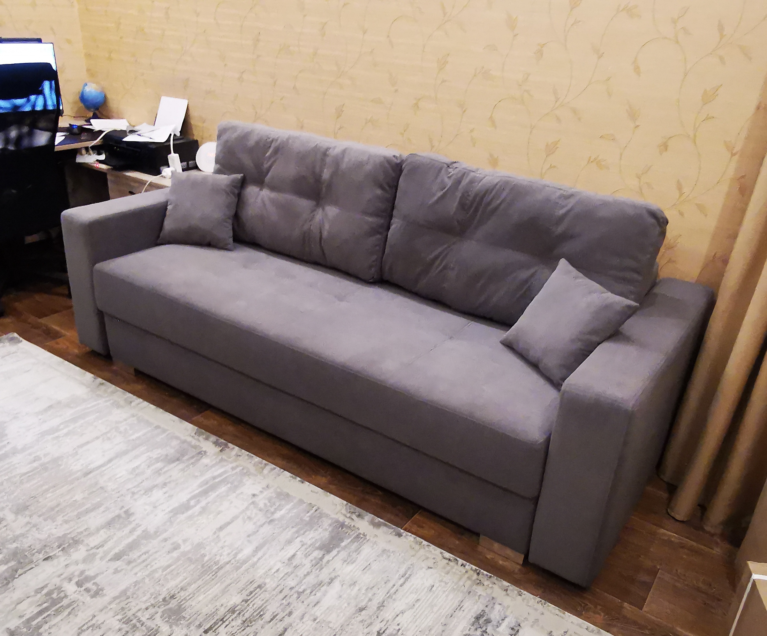 Фотография покупателя товара Прямой диван «Кардинал», тик-так, независимый пружинный блок, велюр, цвет selfie grey - Фото 1