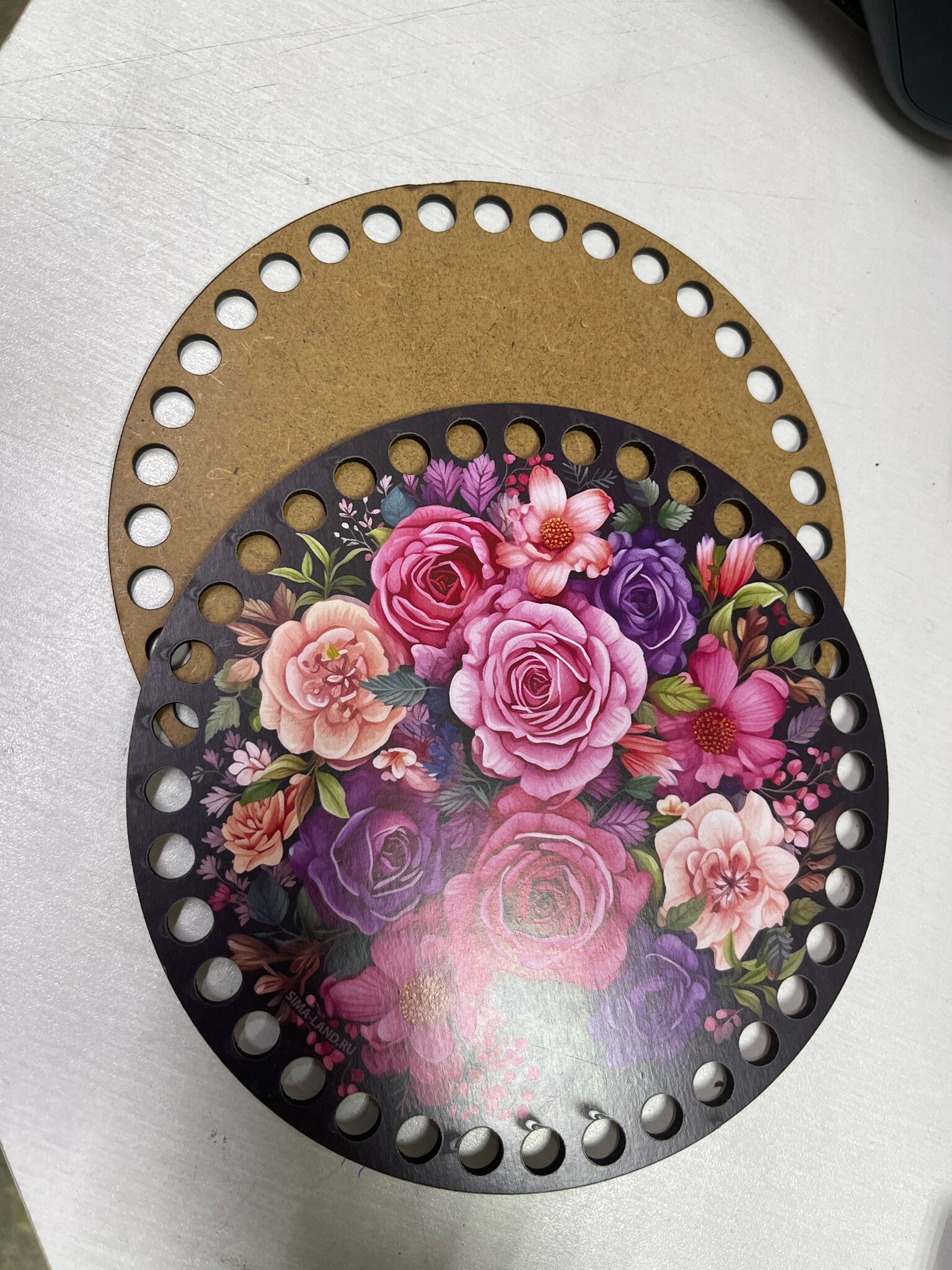 Фотография покупателя товара Донышки для вязания 2 в 1 «Букет цветов», круг 15 см, хдф 3 мм - Фото 1
